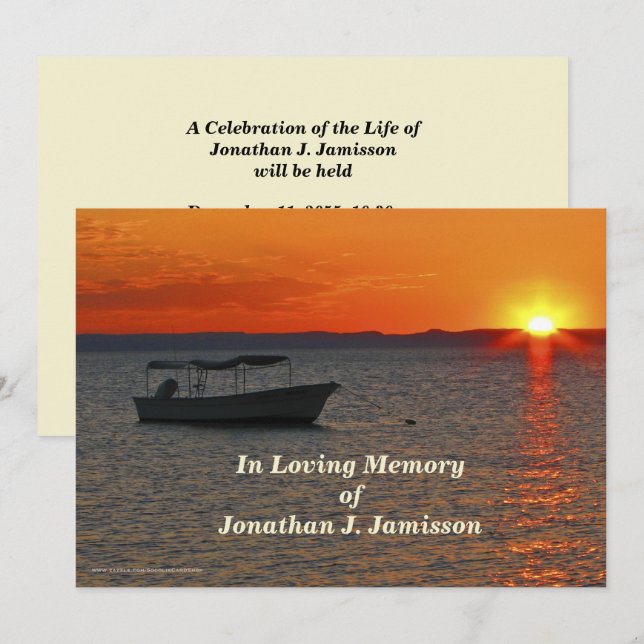 In Loving Memory Firande of Life Fishing Boat Inbjudningar (Fram/baksida)