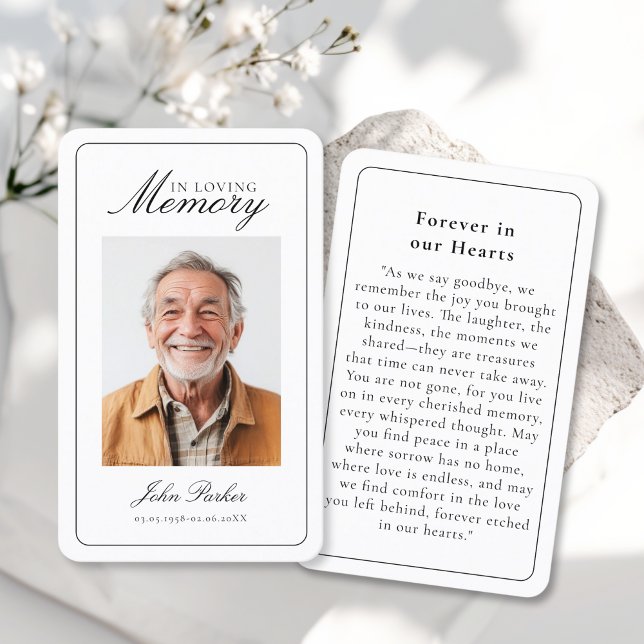 "In Loving Memory" Funeral Photo Prayer  Visitkort ("In Loving Memory" Funeral Photo Prayer Business Card)
