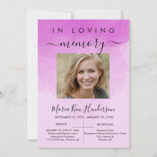 In Loving Memory Funeral Rosa Photo Inbjudningar