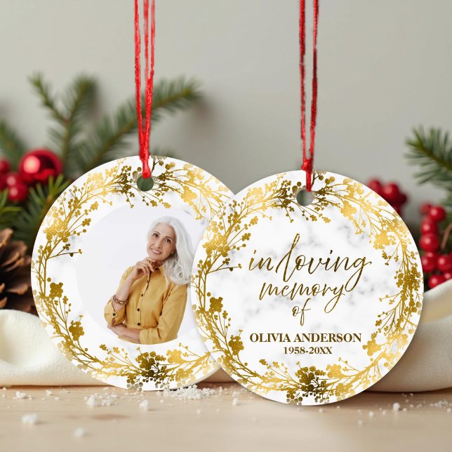 In Loving Memory Gold Foil Photo Memorial Julgransprydnad Keramik (Skapare uppladdad)