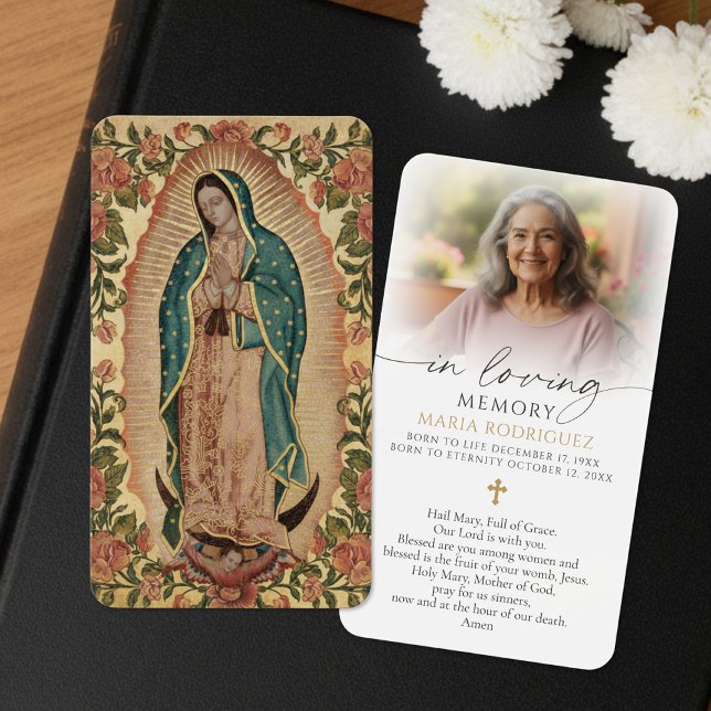 In Loving Memory Guadalupe Photo Prayer Card Visitkort (Skapare uppladdad)