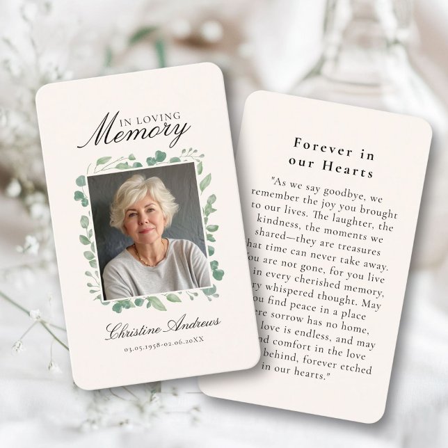 "In Loving Memory" (I-minne), "Funeral Photo Praye Visitkort ("In Loving Memory" Funeral Photo Prayer Beige Business Card)