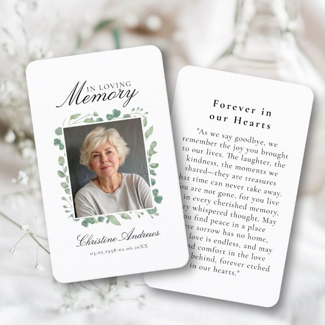 "In Loving Memory" (I-minne), "Funeral Photo Praye Visitkort ("In Loving Memory" Funeral Photo Prayer White Business Card)