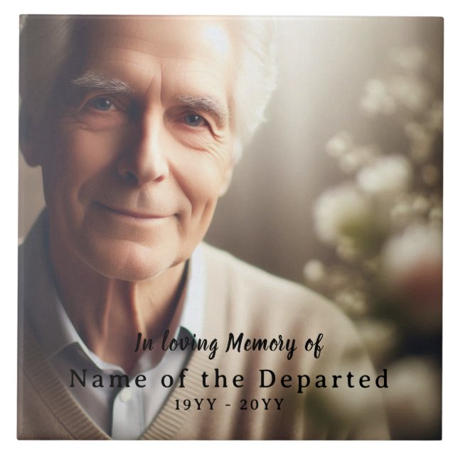 In Loving Memory Keepsake Photo Name Dates, Black Kakelplatta (Framsidan)