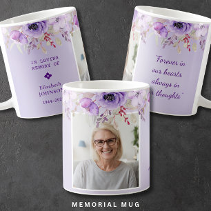 In Loving Memory Lila Blommigt Memorial Photo Kaffemugg