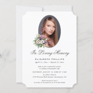In Loving Memory Lila White Blommigt Photo Inbjudningar