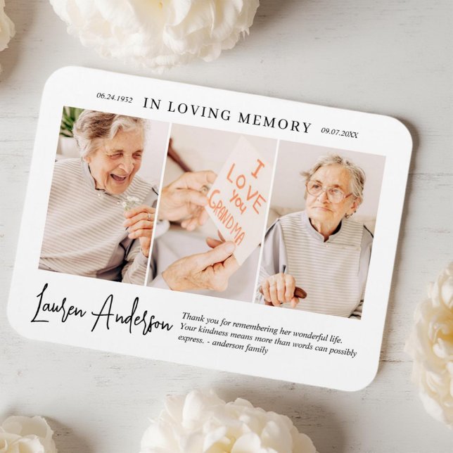In Loving Memory Memorial Modern Simple 3 Photo Magnet (Skapare uppladdad)