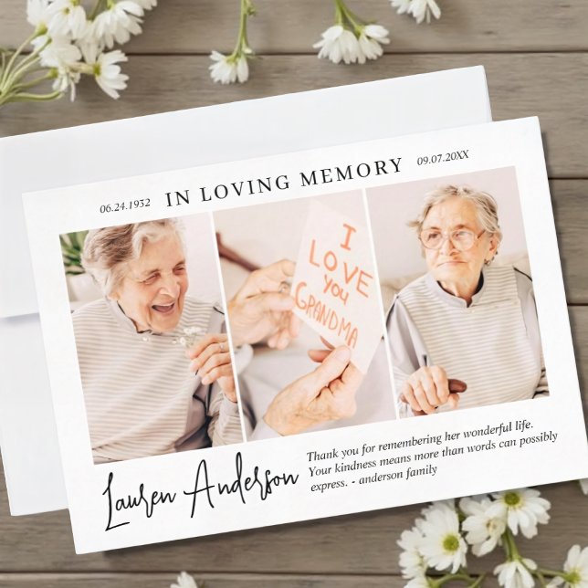 In Loving Memory Memorial Modern Simple 3 Photo Tack Kort (Skapare uppladdad)