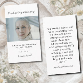 In Loving Memory Minimalist Photo Prayer Card Visitkort