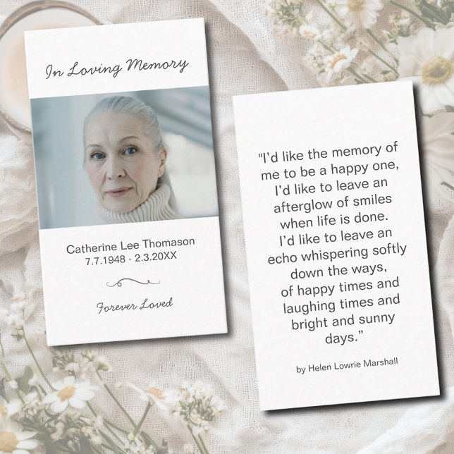 In Loving Memory Minimalist Photo Prayer Card Visitkort (In Loving Memory Minimalist Photo Prayer Card
)