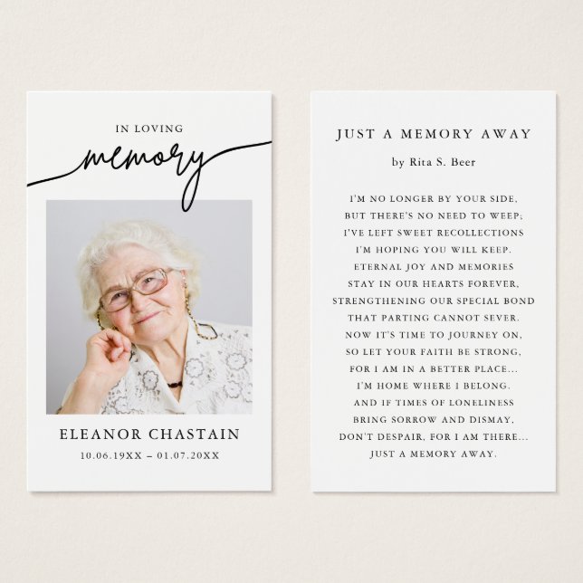 In Loving Memory Minimalist Photo Sympathy Cards Visitkort (Framsida & baksida)