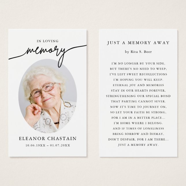In Loving Memory Minimalist Photo Sympathy Cards Visitkort (Framsida & baksida)