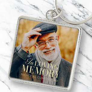 In Loving Memory Modern Elegant Photo Memorial Fyrkantig Silverfärgad Nyckelring