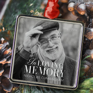In Loving Memory Modern Elegant Photo Memorial Julgransprydnad Metall