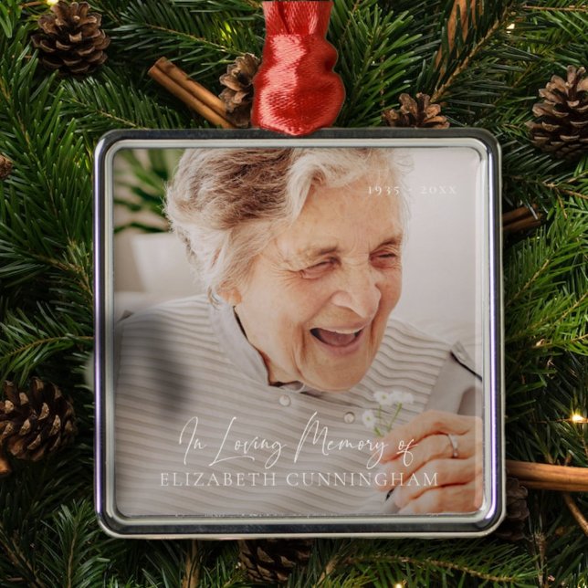 In Loving Memory Modern Elegant Photo Memorial Julgransprydnad Metall (Skapare uppladdad)