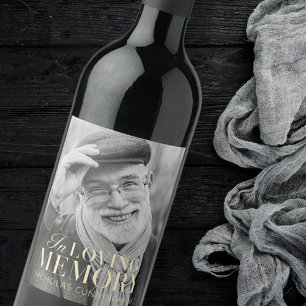 In Loving Memory Modern Elegant Photo Memorial Vinflaska Etikett