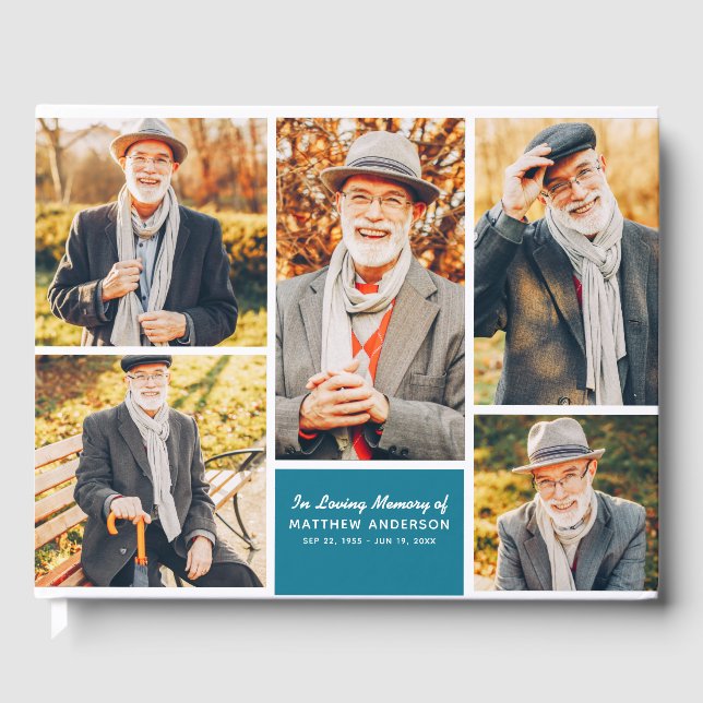 In Loving Memory Modern Färg Photo Collage Gästböcker (Framsida)