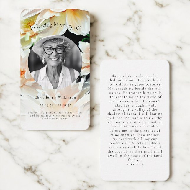 in loving memory modern floral simple prayer card  anteckningskort (Skapare uppladdad)