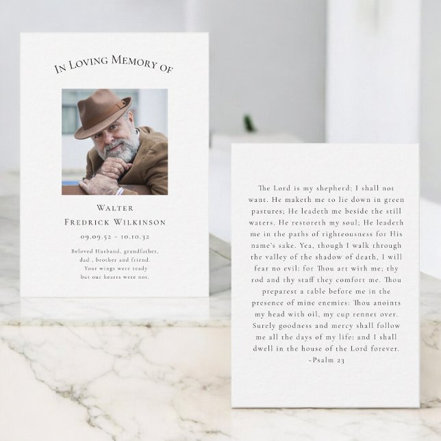 in loving memory modern simple photo  prayer card  anteckningskort (Skapare uppladdad)
