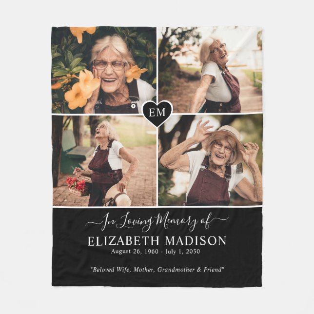 In Loving Memory Monogram Heart Photo Memorial Fleecefilt (Framsidan)