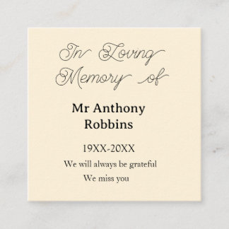 In Loving memory of name funeral memory keepsake Fyrkantigt Visitkort