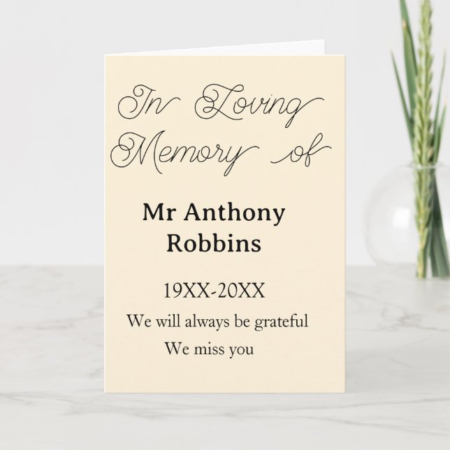 In Loving memory of name funeral memory keepsake Kort (Framsida)