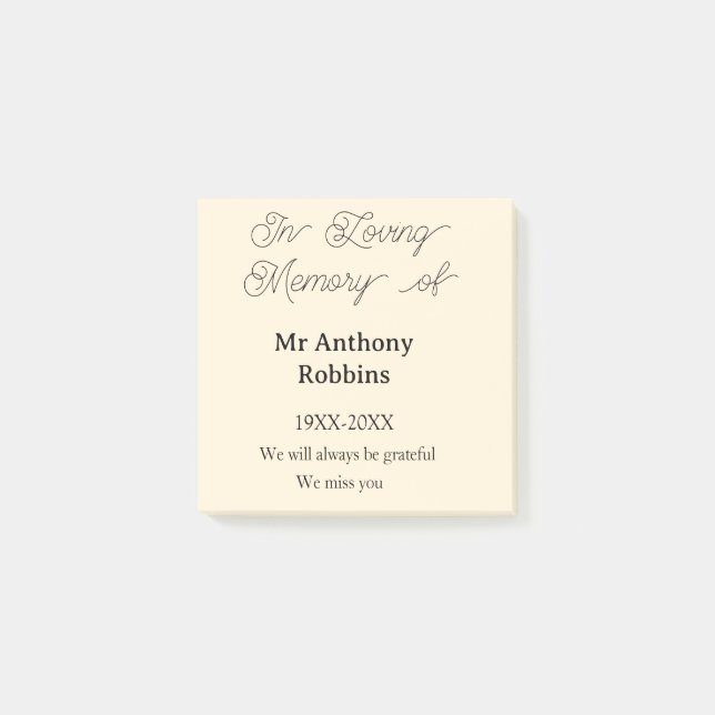In Loving memory of name funeral memory keepsake Post-it Block (Framsida)