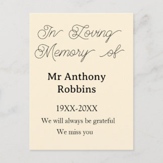 In Loving memory of name funeral memory keepsake Vykort