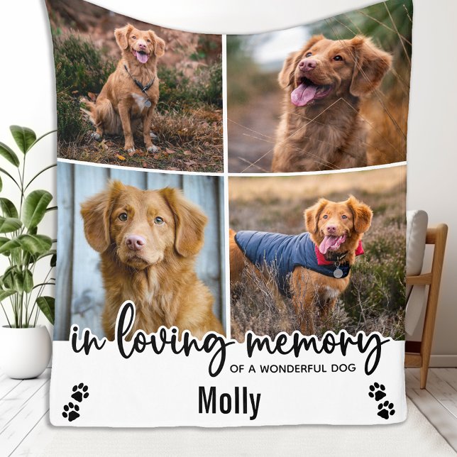 In Loving Memory Pet Hund Memorial Photo Collage Fleecefilt (Skapare uppladdad)