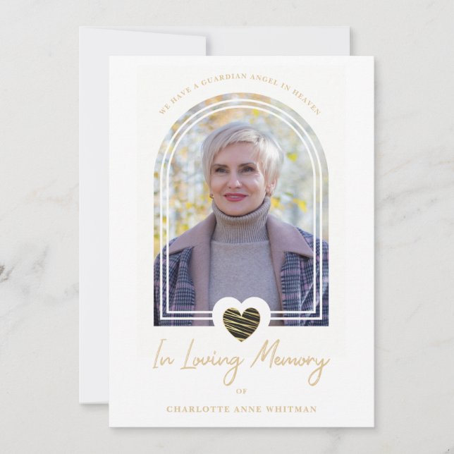 In Loving Memory Photo Black Heart Arch Effect Inbjudningar (Framsida)