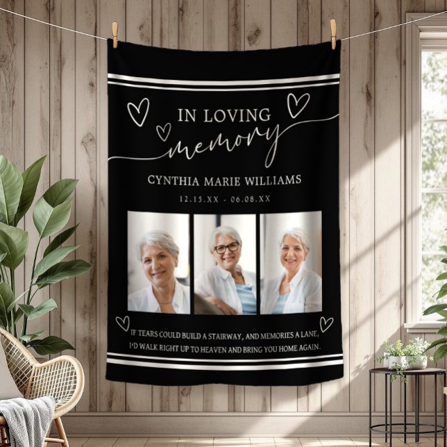 In Loving Memory Photo Collage Black Fleecefilt (In Loving Memory 3 Photo Collage Black and White Fleece Blanket)