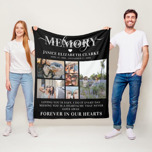 In Loving Memory Photo Collage Memorial Fleecefilt (På plats)