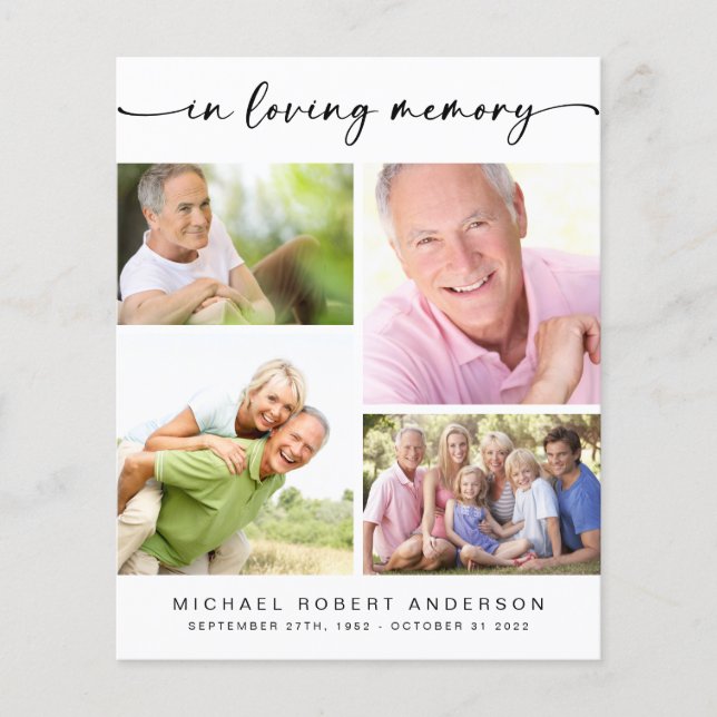 In Loving Memory Photo Collage Obituary Memorial Flygblad (Framsidan)