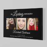In Loving Memory Photo Collage Tribute Canvastryck<br><div class="desc">På "keepsaké canvas" finns tre bilder av din älskade,  sympatin som säger "IN LOVING MEMORY" och deras namn,  data och ett personligt budskap. Du kan ändra teckensnittet stilar,  storlekt,  färg och bakgrundslagret färg genom att klicka på länken Anpassa ytterligare under Anpassa den här mallen.</div>