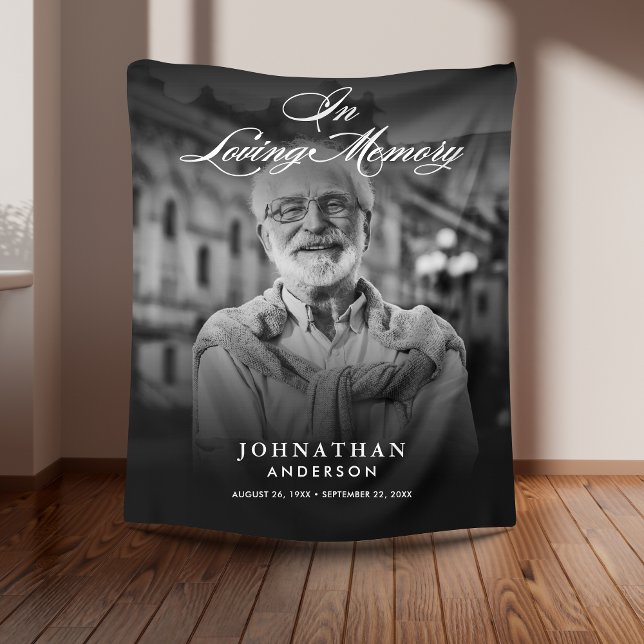In Loving Memory Photo Elegant Script Fleecefilt (Skapare uppladdad)