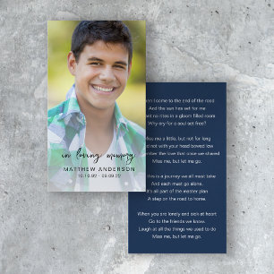 In Loving Memory Photo Memorial Dikt Card Visitkort