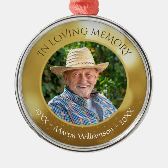 IN LOVING MEMORY Photo Memorial Guld Keepsak Julgransprydnad Metall (Framsidan)