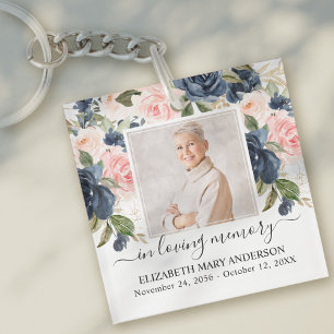 In Loving Memory Photo Navy Rosa Blommigt Memorial