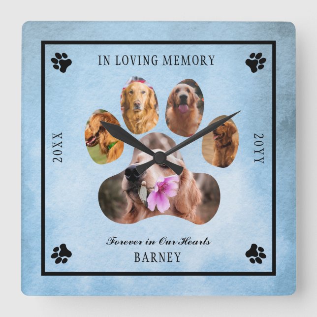 In Loving Memory Photo Pet Memorial -    Blue Blac Fyrkantig Klocka (Framsida)