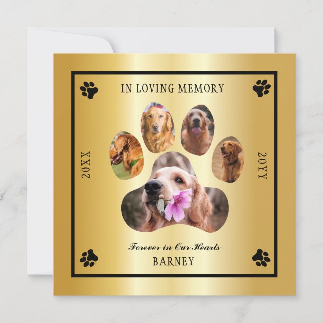 In Loving Memory Photo Pet Memorial - Guld Tone Inbjudningar (Framsida)