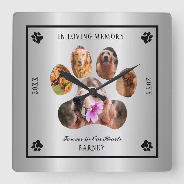 In Loving Memory Photo Pet Memorial - Silver Tone Fyrkantig Klocka (Framsida)