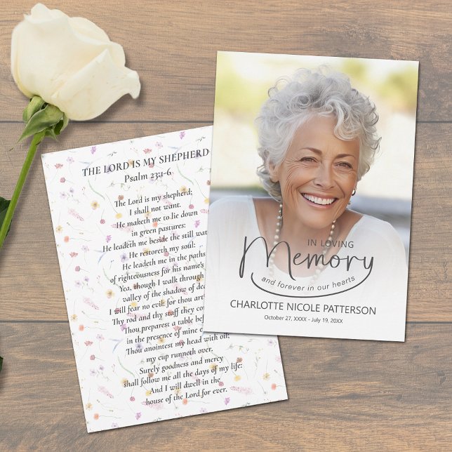 In Loving Memory Photo Prayer Card Inbjudningar (In Loving Memory Photo Prayer Cards - 4.5" x 6.25" (smaller and folded in our collection))