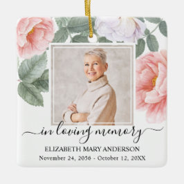 In Loving Memory Photo Rosa Blommigt Memorial Julgransprydnad Keramik