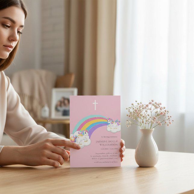 in loving memory pink rainbow childrens funeral  inbjudningar (Skapare uppladdad)