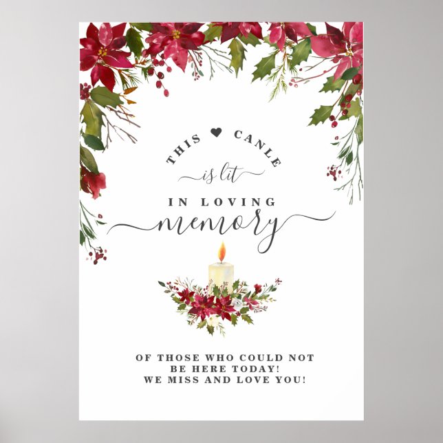 In Loving Memory Poinsettia Ljus Minnestavla Poster (Framsidan)