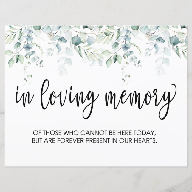 In Loving Memory Sign - Eucalyptus Bröllop (Framsida)