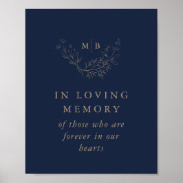 In Loving Memory Sign Navy Guld Monogram Bröllop Poster