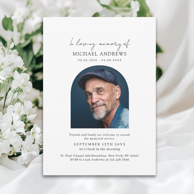 In Loving Memory Simpel Photo Funeral Invitation Inbjudningar ("In Loving Memory" Simpel Photo Funeral Invitation)