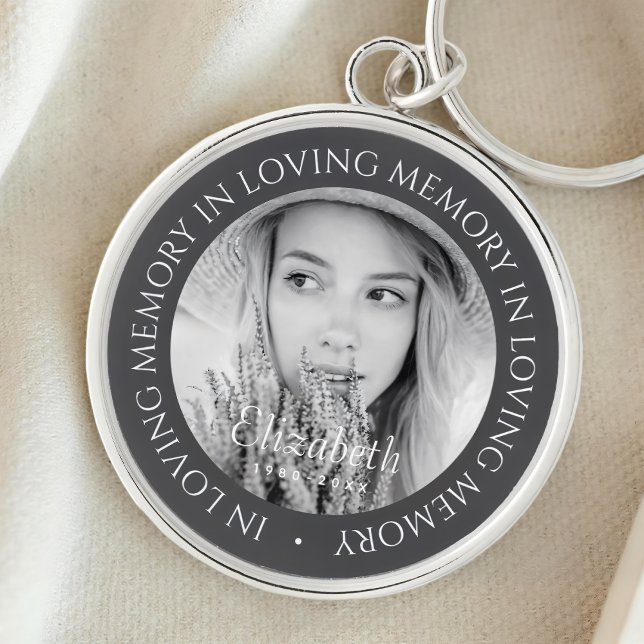 In Loving Memory Simple Modern Anpassningsbar Phot Rund Silverfärgad Nyckelring (Skapare uppladdad)