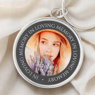 In Loving Memory Simple Modern Anpassningsbar Phot Rund Silverfärgad Nyckelring